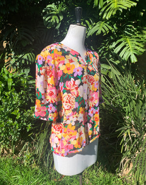 Vintage 80's Bright Floral Crop Blouse - Size 14