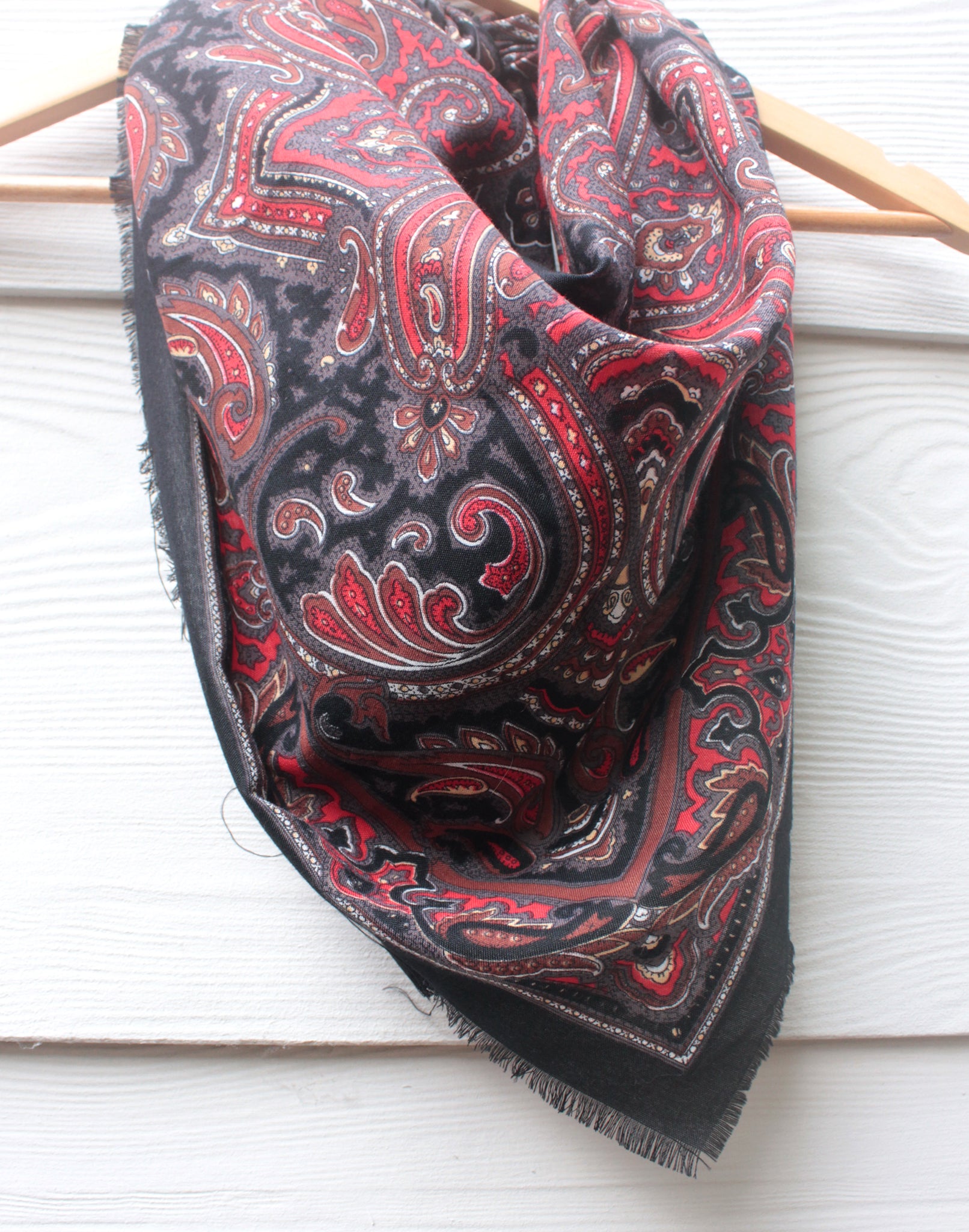 Red and Black Paisley Vintage Scarf