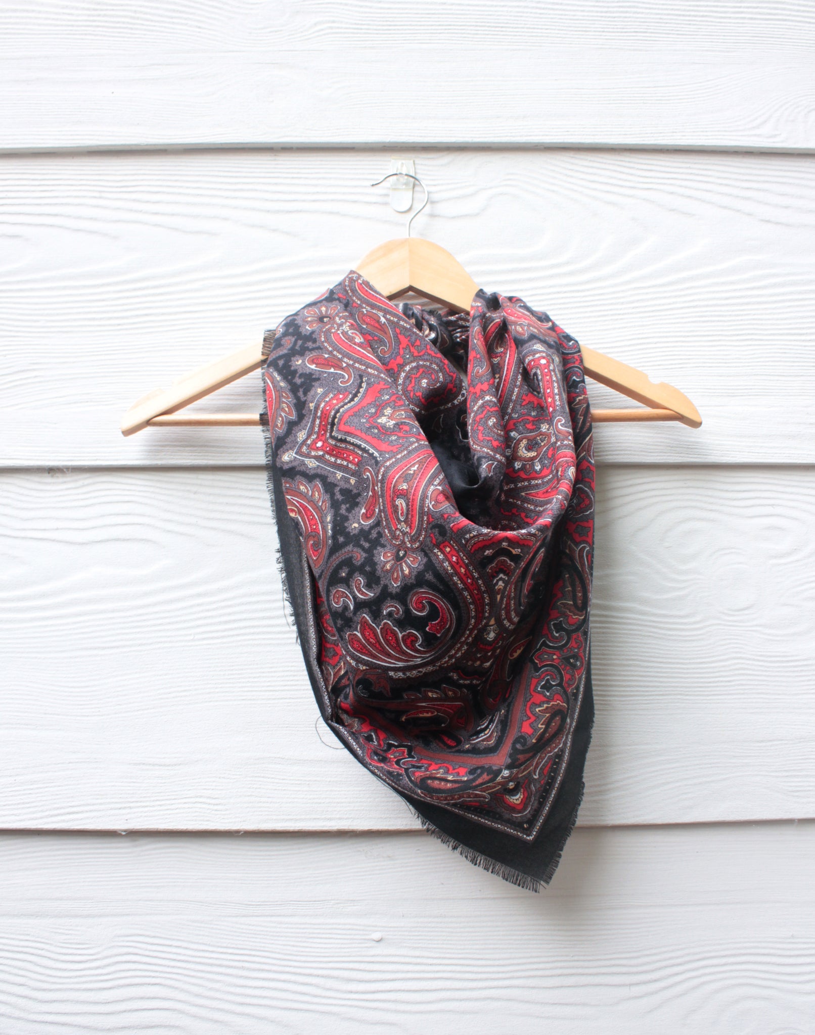 Red and Black Paisley Vintage Scarf