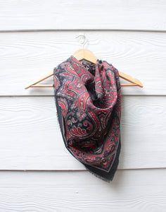 Red and Black Paisley Vintage Scarf