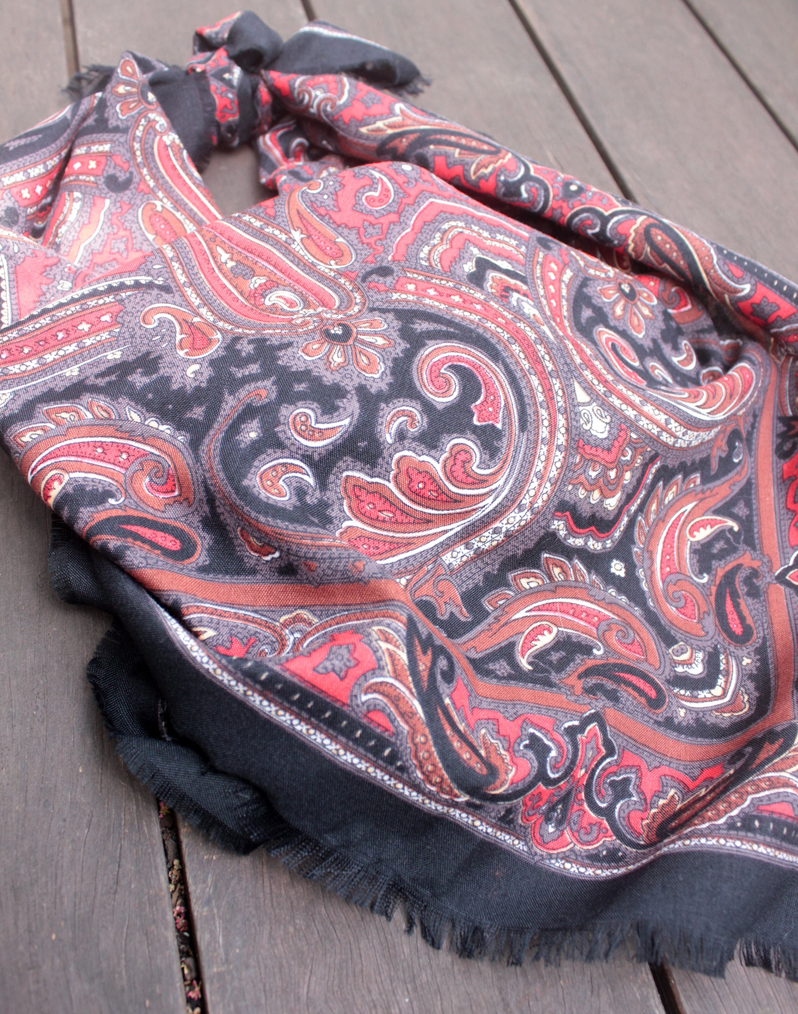 Red and Black Paisley Vintage Scarf