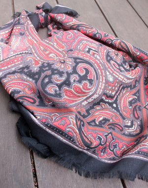 Red and Black Paisley Vintage Scarf