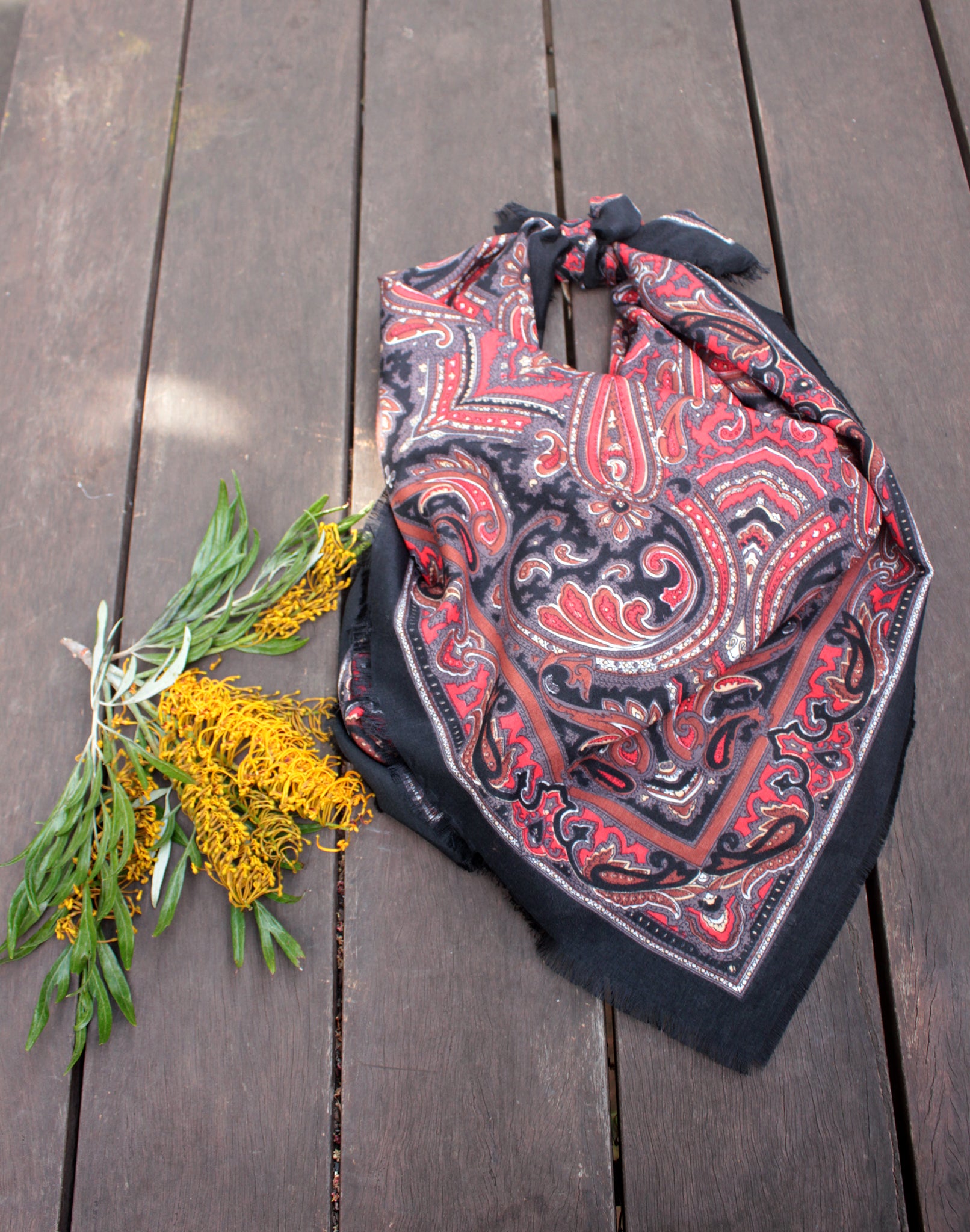 Red and Black Paisley Vintage Scarf