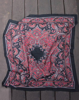 Red and Black Paisley Vintage Scarf