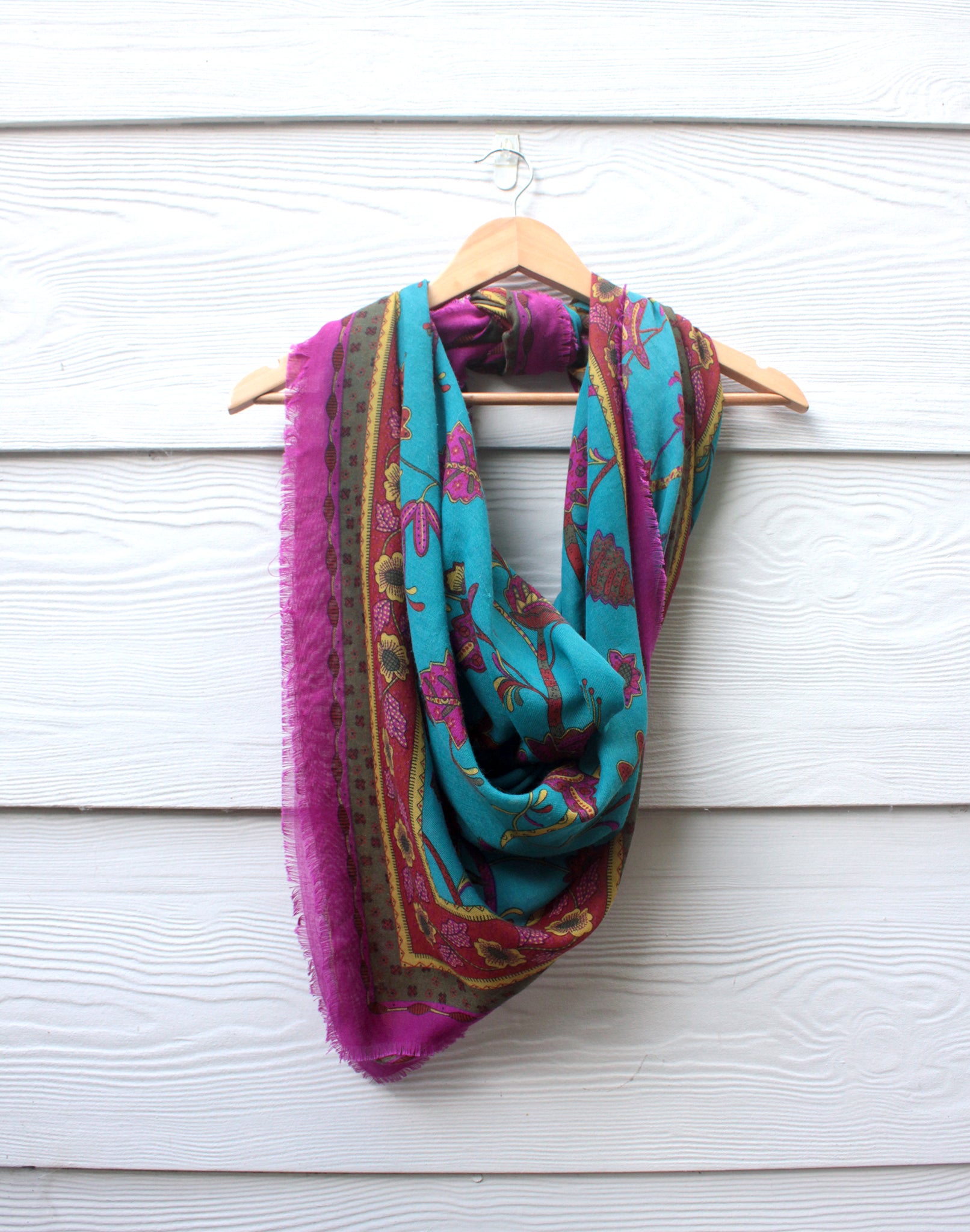 Large Pink and Blue Vintage Scarf