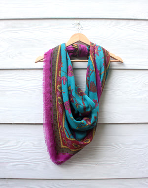 Large Pink and Blue Vintage Scarf