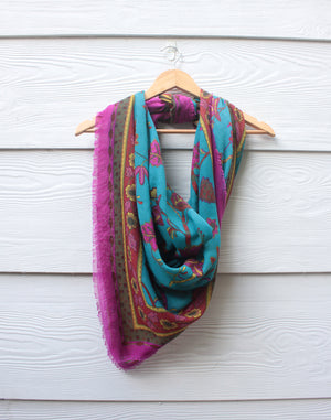 Large Pink and Blue Vintage Scarf