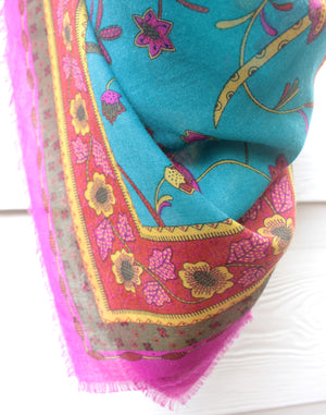 Large Pink and Blue Vintage Scarf