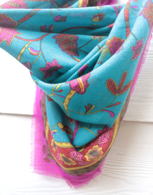 Large Pink and Blue Vintage Scarf