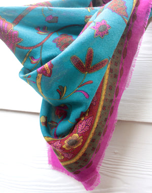 Large Pink and Blue Vintage Scarf