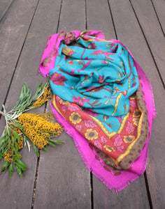 Large Pink and Blue Vintage Scarf