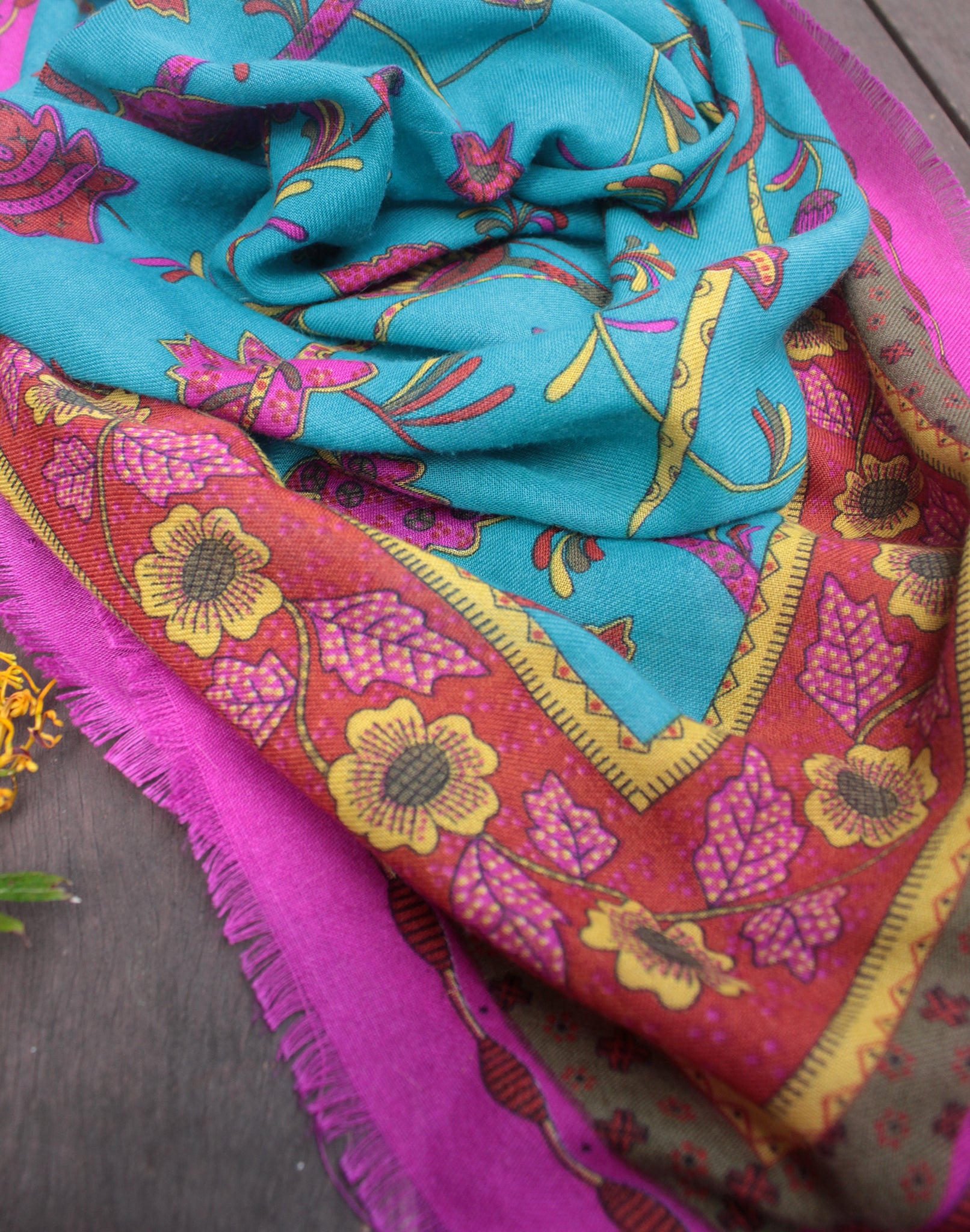 Large Pink and Blue Vintage Scarf