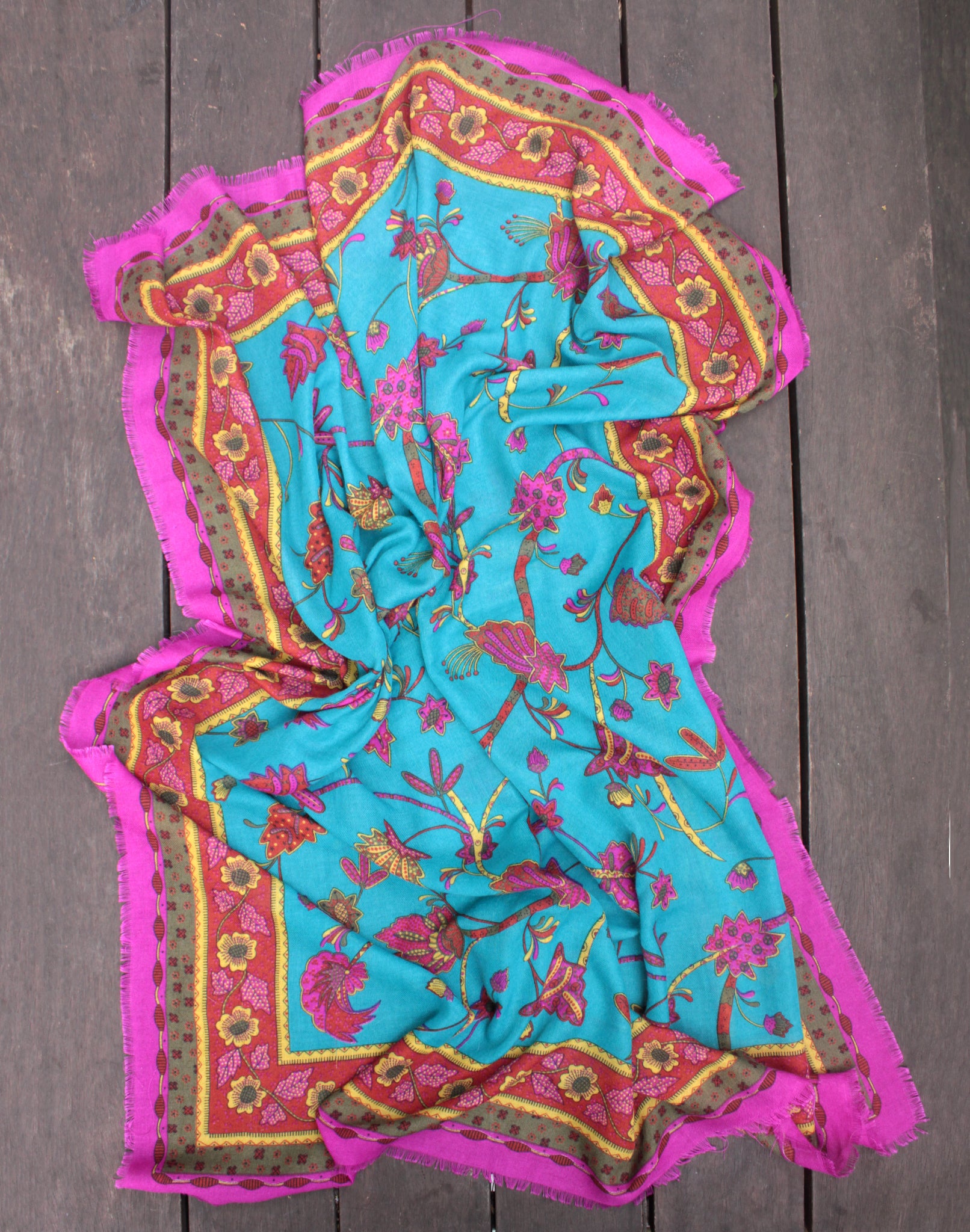 Large Pink and Blue Vintage Scarf