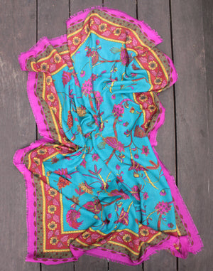 Large Pink and Blue Vintage Scarf