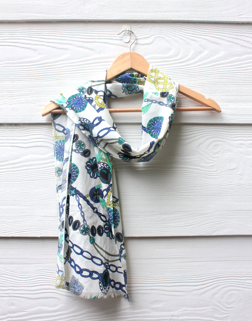 Nautical Blue and White Long Vintage Scarf
