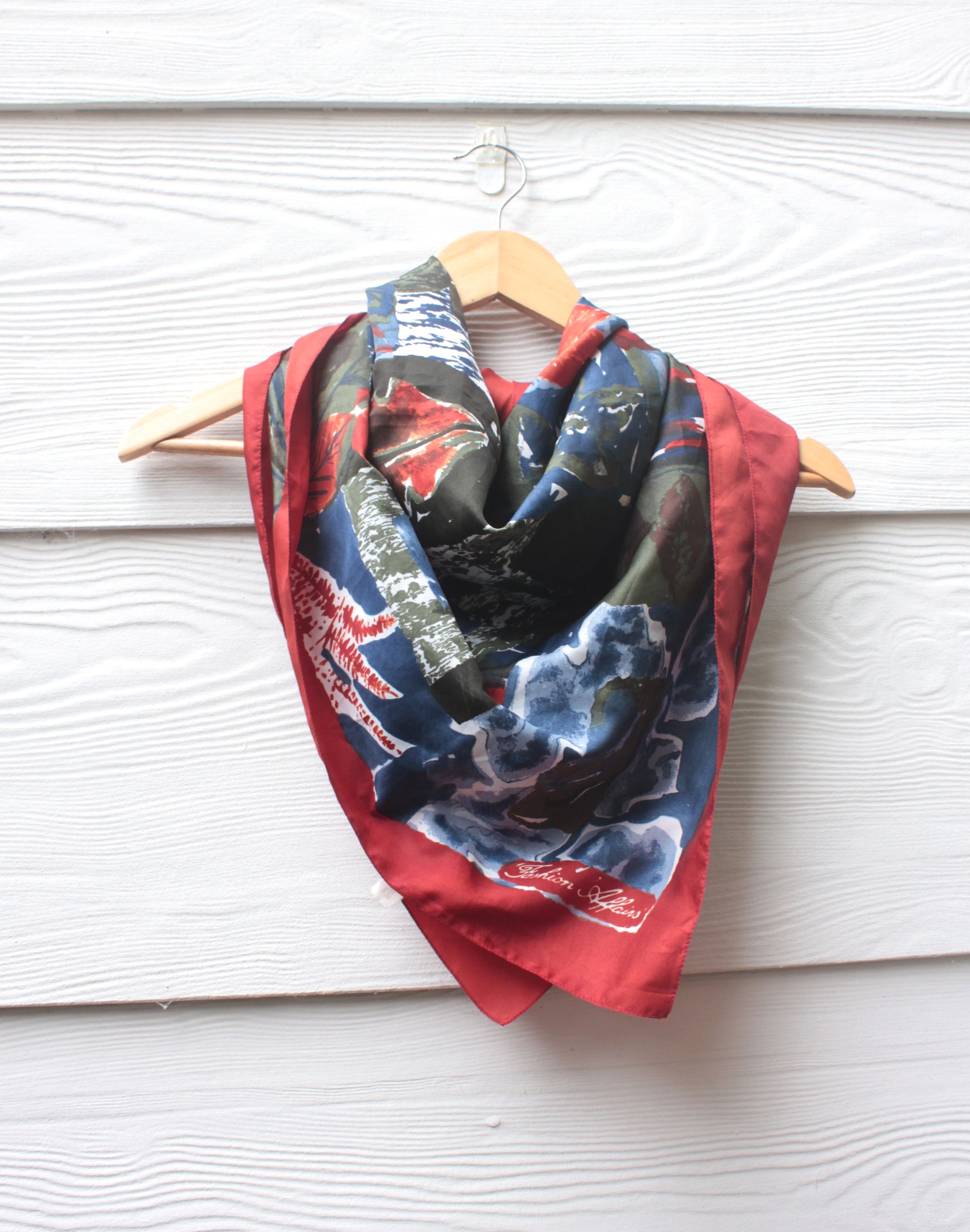 Maroon Floral Leaves Vintage Scarf