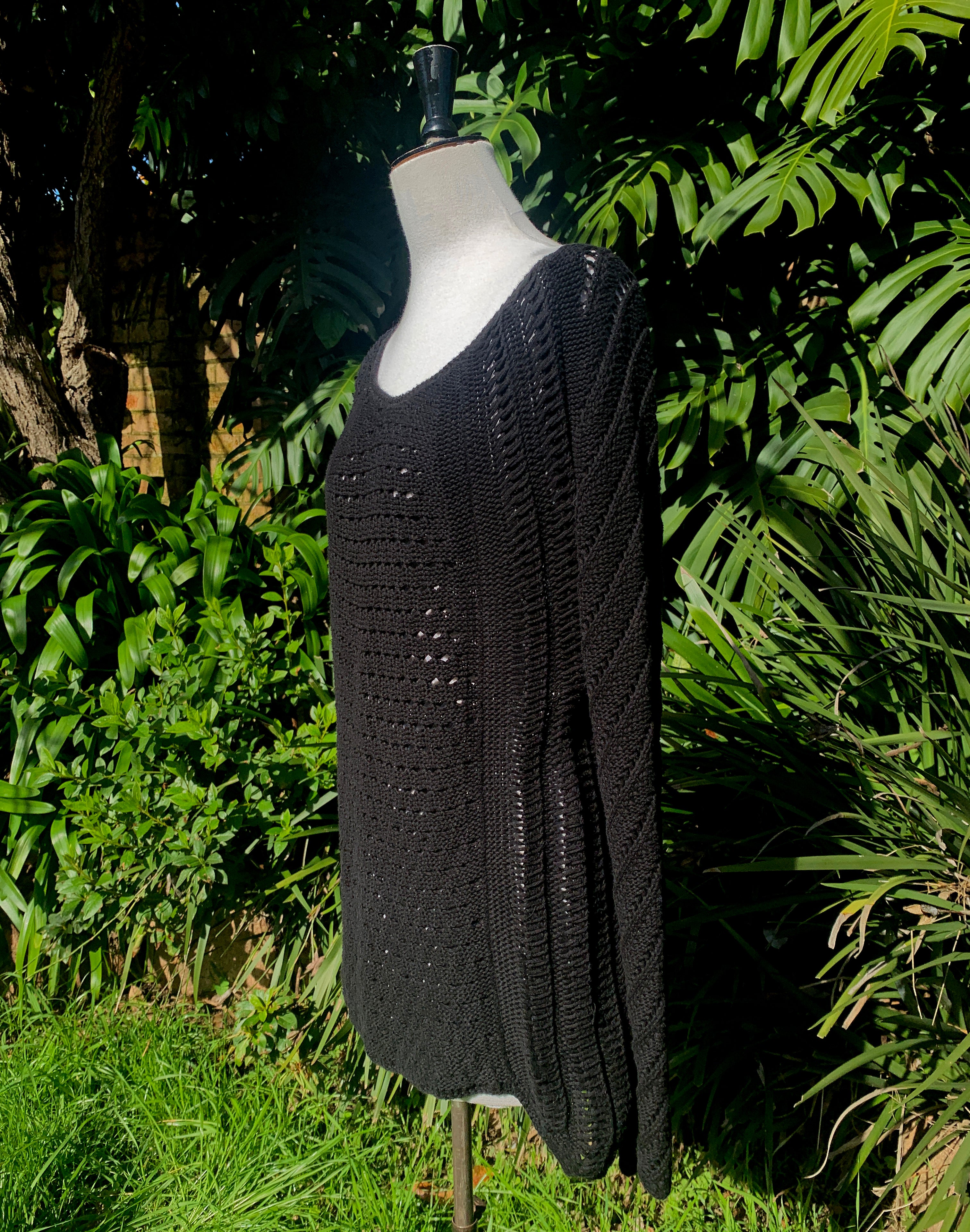 Seed Black Cotton Crochet Long Sweater - Size M