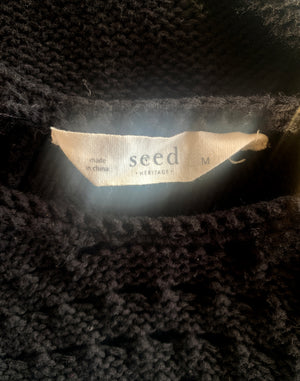 Seed Black Cotton Crochet Long Sweater - Size M