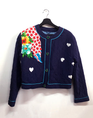 Vintage 80's Apriori Blue Patchwork Quilted Jacket