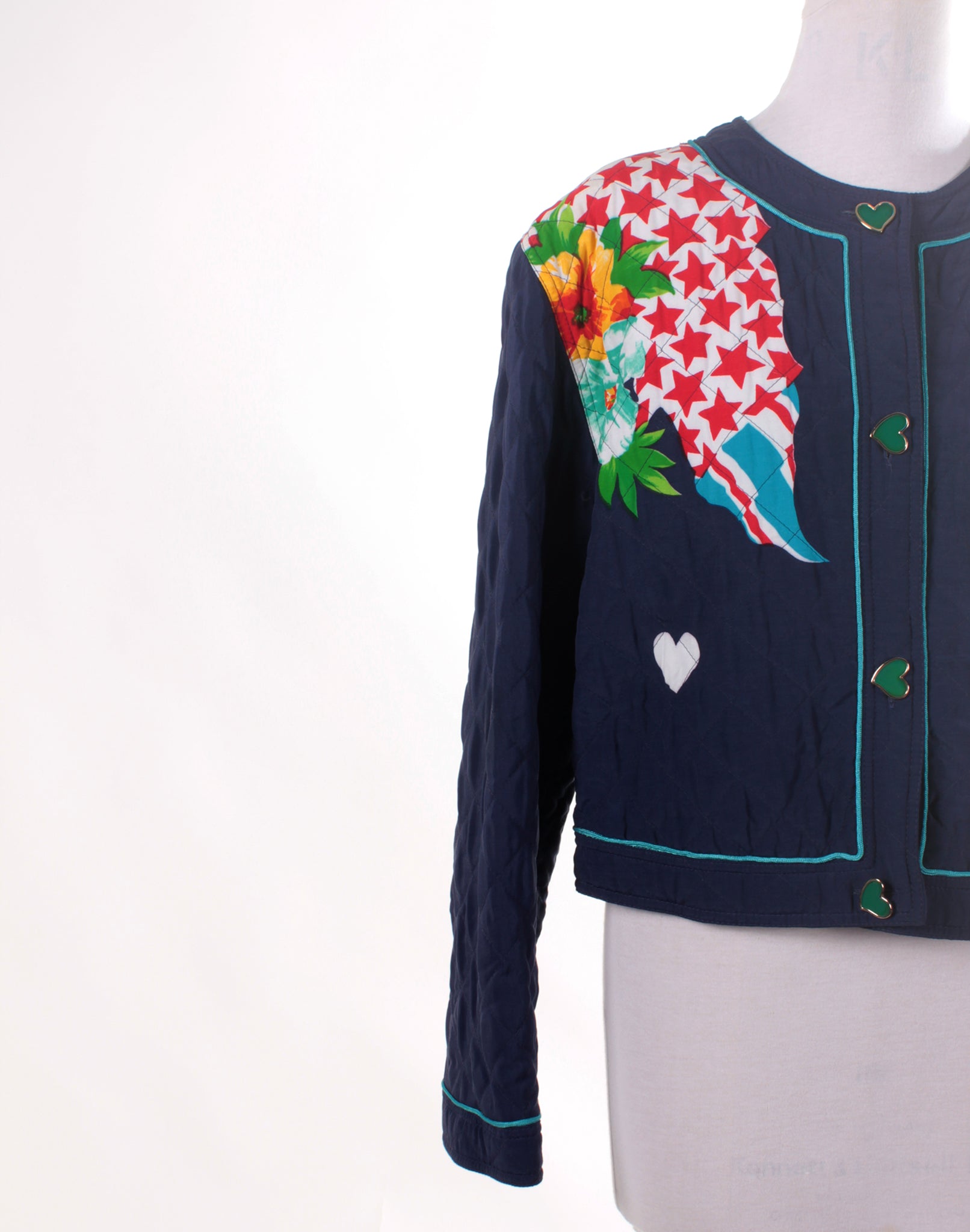 Vintage 80's Apriori Blue Patchwork Quilted Jacket