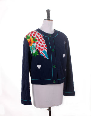 Vintage 80's Apriori Blue Patchwork Quilted Jacket