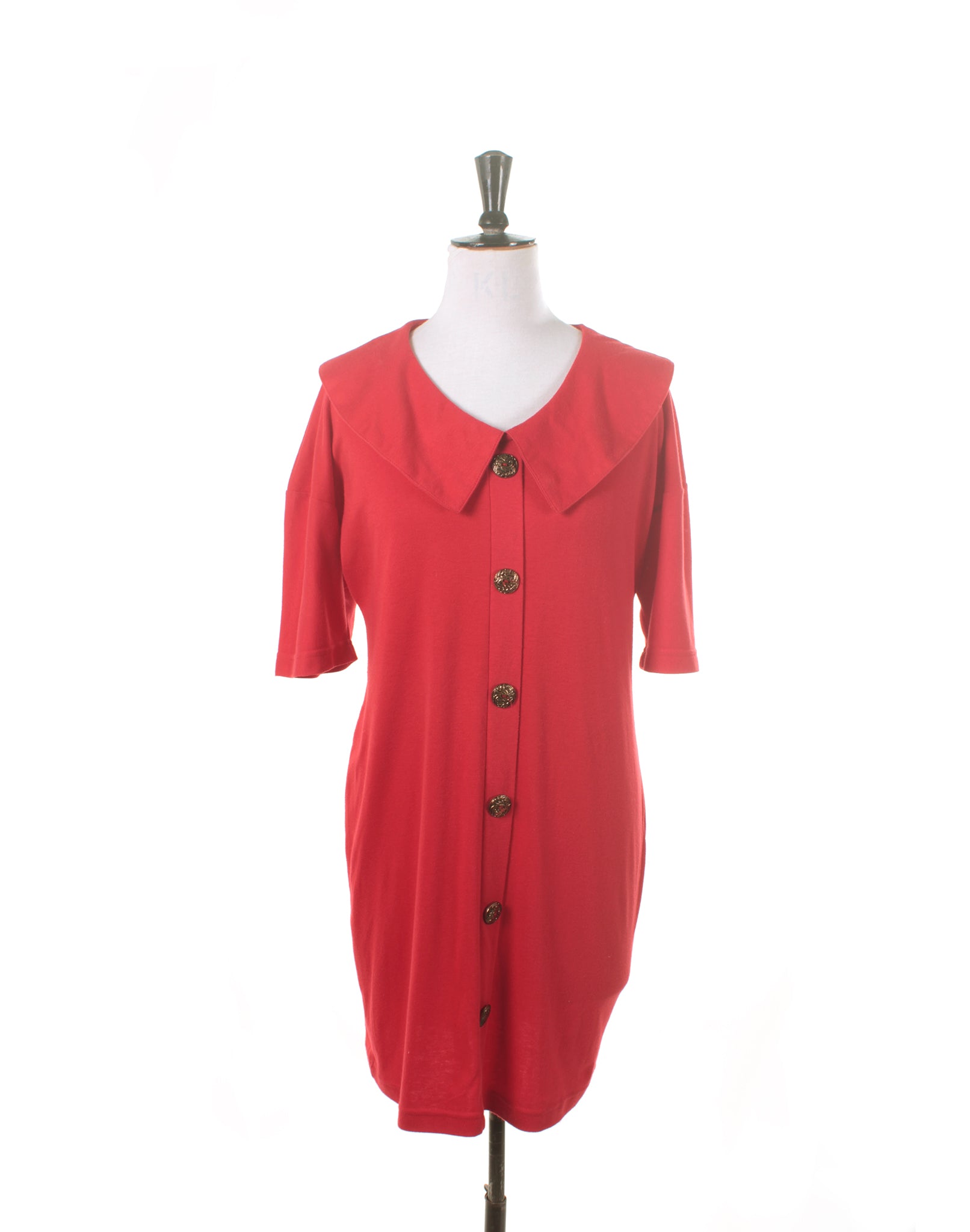 Vintage 80's Smartline Mod Retro Red Jersey Collar Button Dress