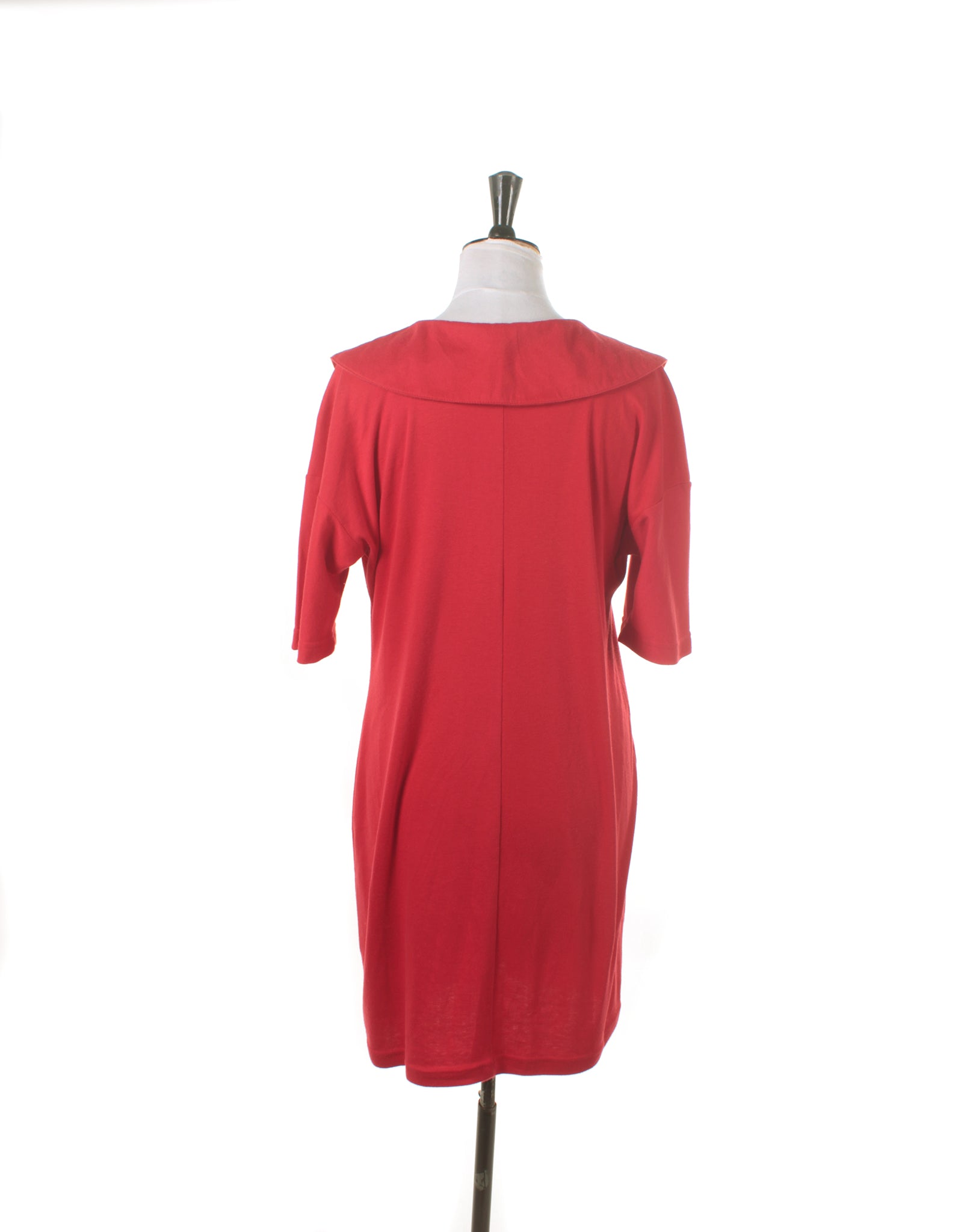 Vintage 80's Smartline Mod Retro Red Jersey Collar Button Dress