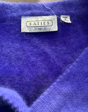 Vintage 80's Katies Blue Angora Cardigan - Size S/M