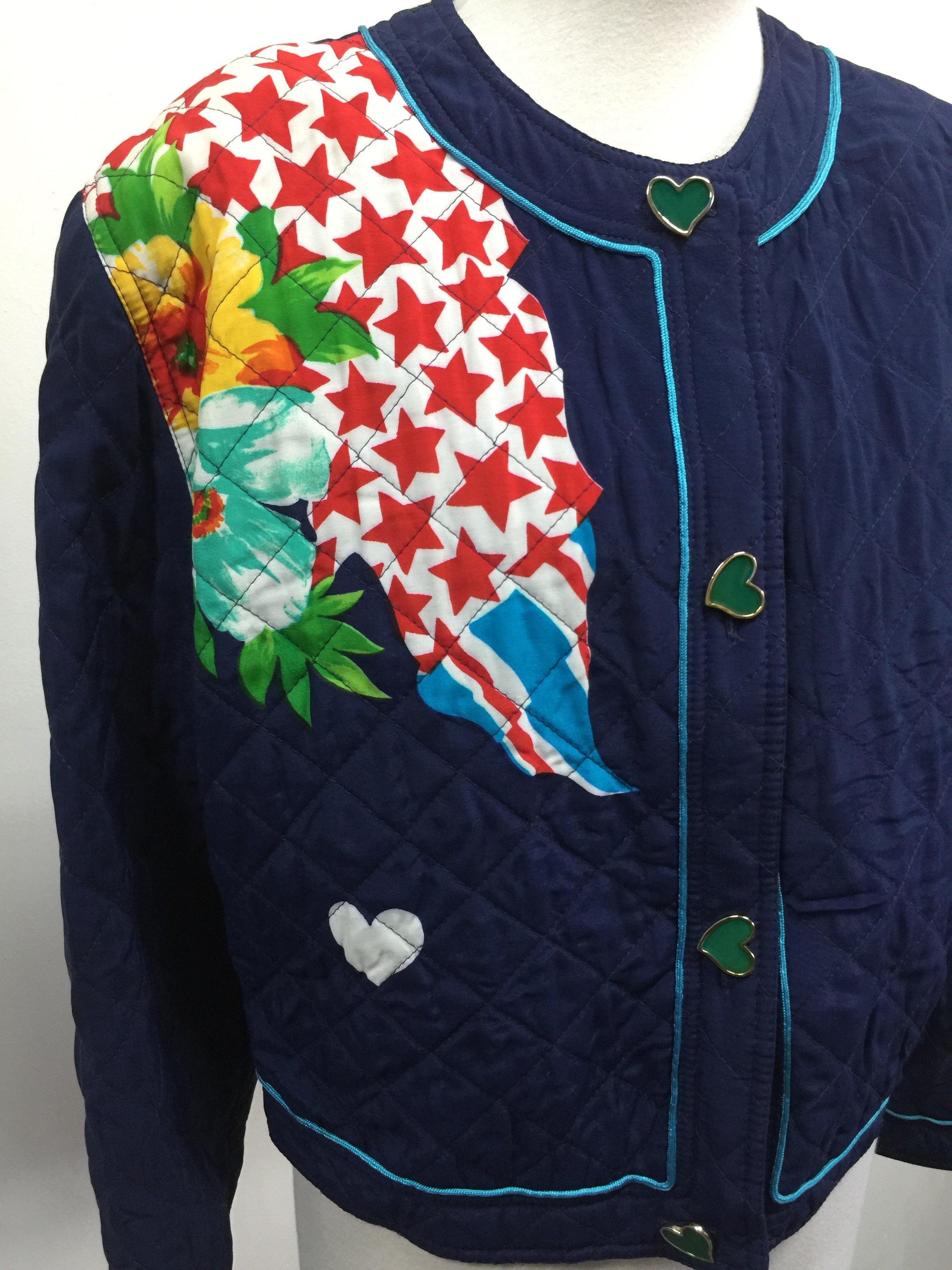 Vintage 80's Apriori Blue Patchwork Quilted Jacket