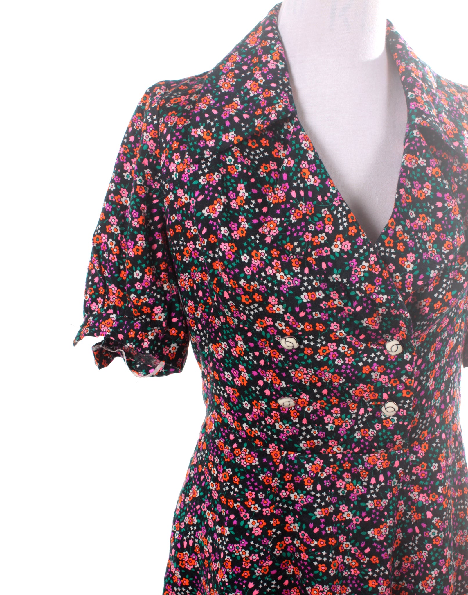 Vintage 60's 70's Biba Style Pink Black Floral Mini Dress