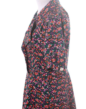 Vintage 60's 70's Biba Style Pink Black Floral Mini Dress