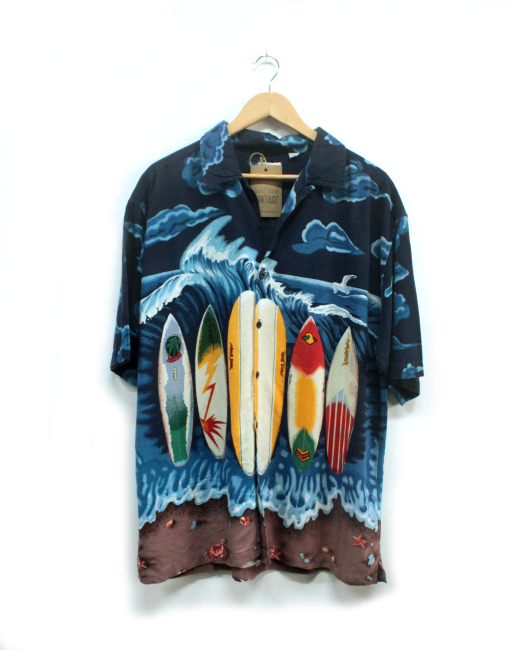Vintage 80's Oversize Mens Blue Surfboard Shirt