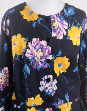 Bright Yellow and Black Floral Peplum Shirt Jacket