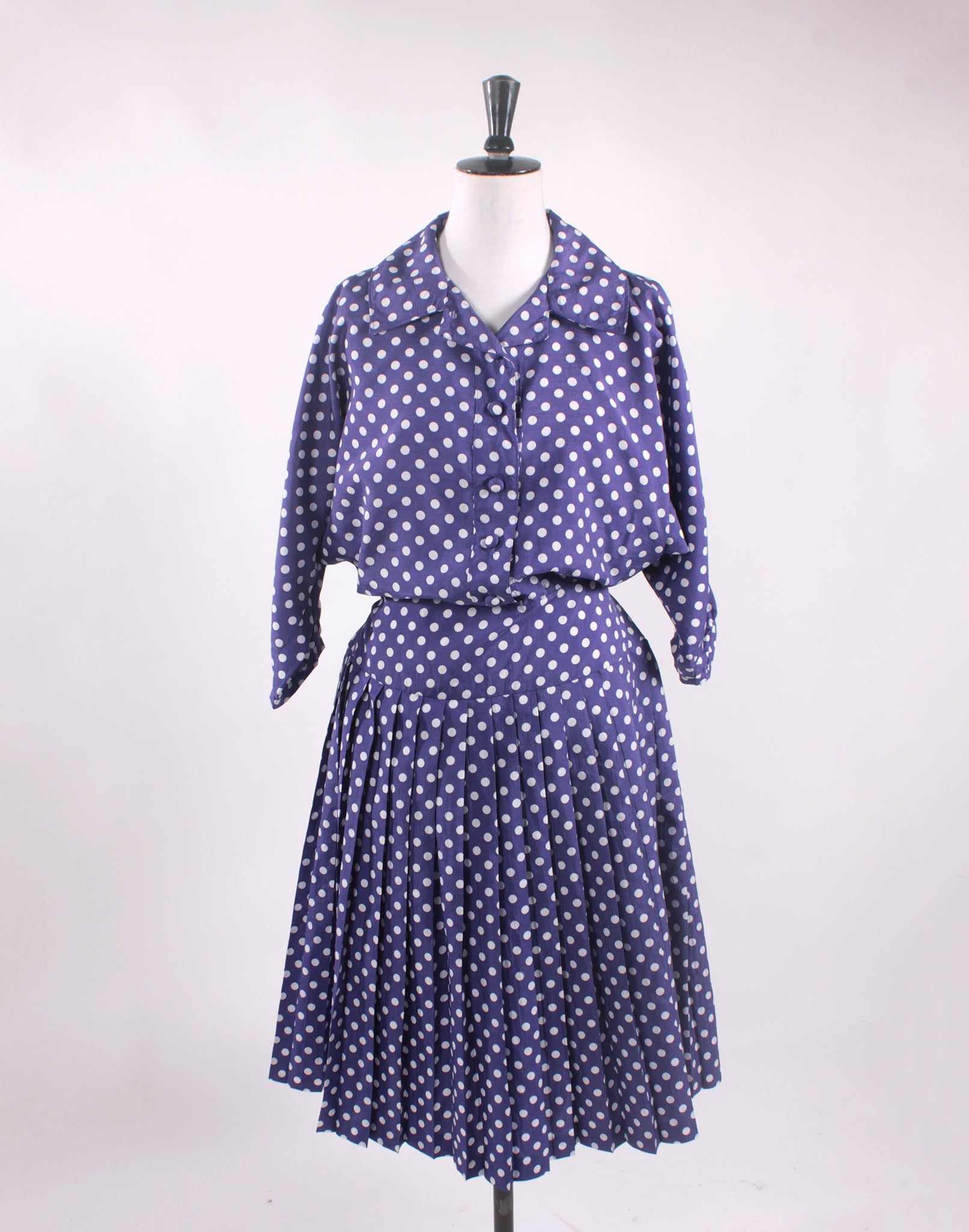 Vintage 80's Purple Polka Dot Pleated Skirt Dress