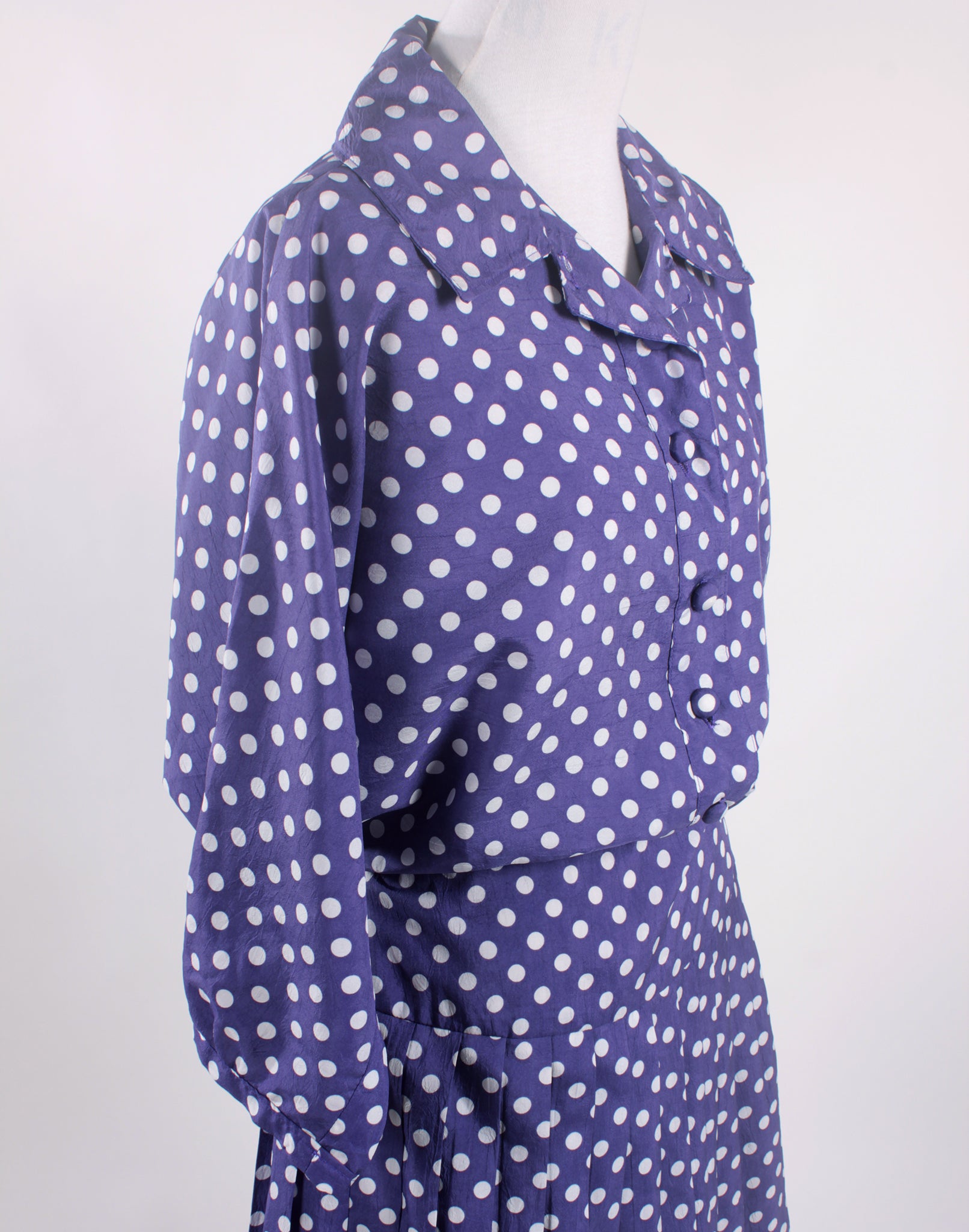 Vintage 80's Purple Polka Dot Pleated Skirt Dress