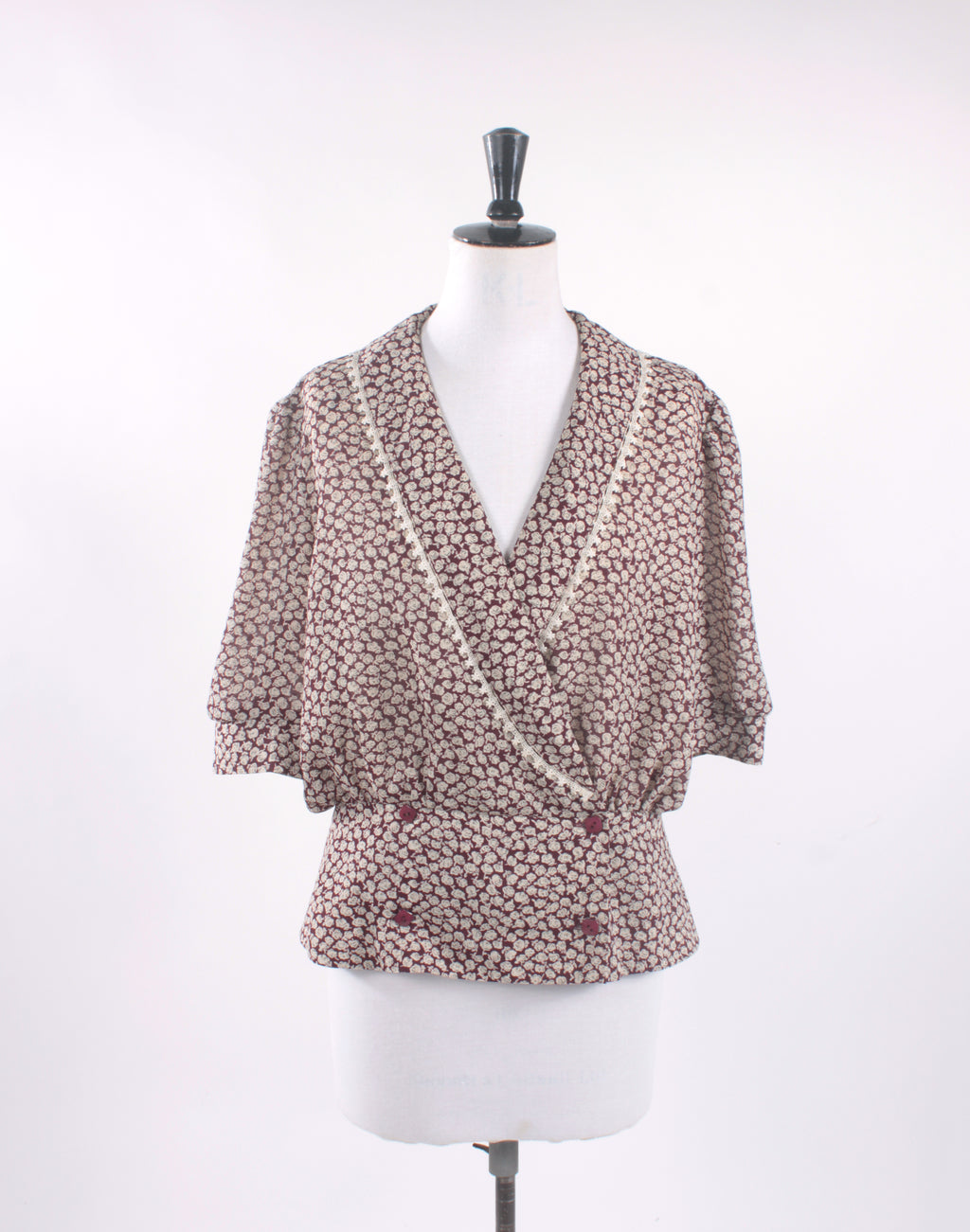 Vintage 80's Brown Floral Frill Blouse