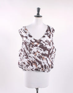 Brown and White Cotton Crop Blouse