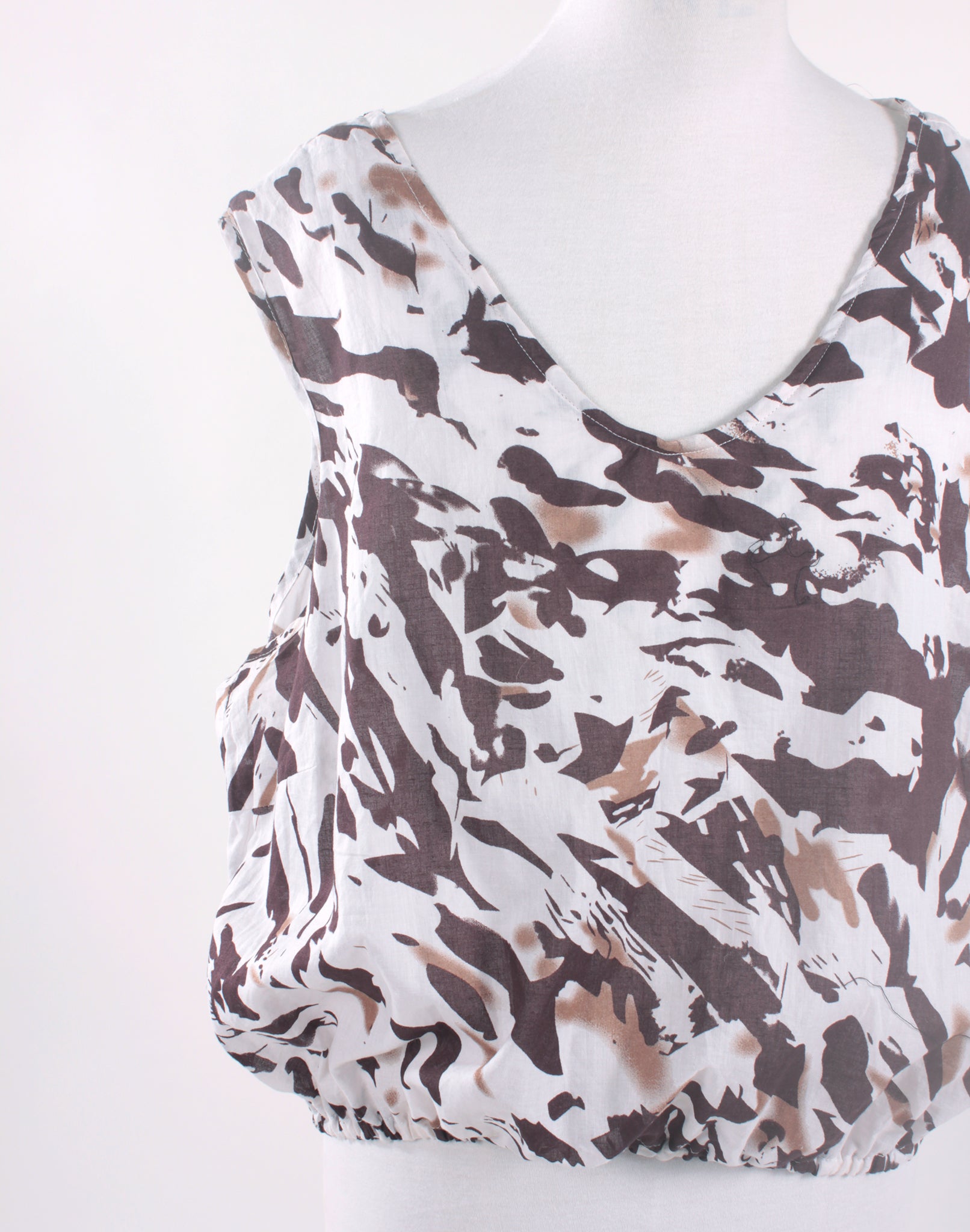 Brown and White Cotton Crop Blouse