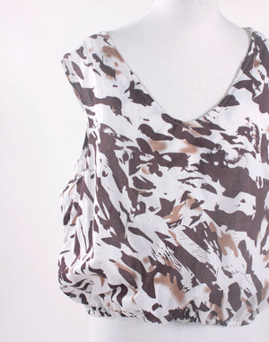 Brown and White Cotton Crop Blouse