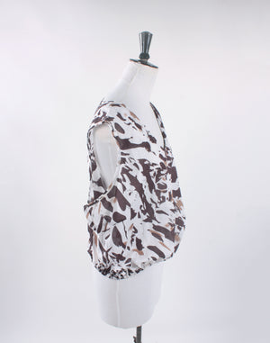 Brown and White Cotton Crop Blouse