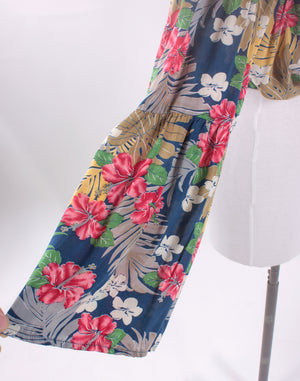 Blue Floral Long Sleeve Crop Blouse