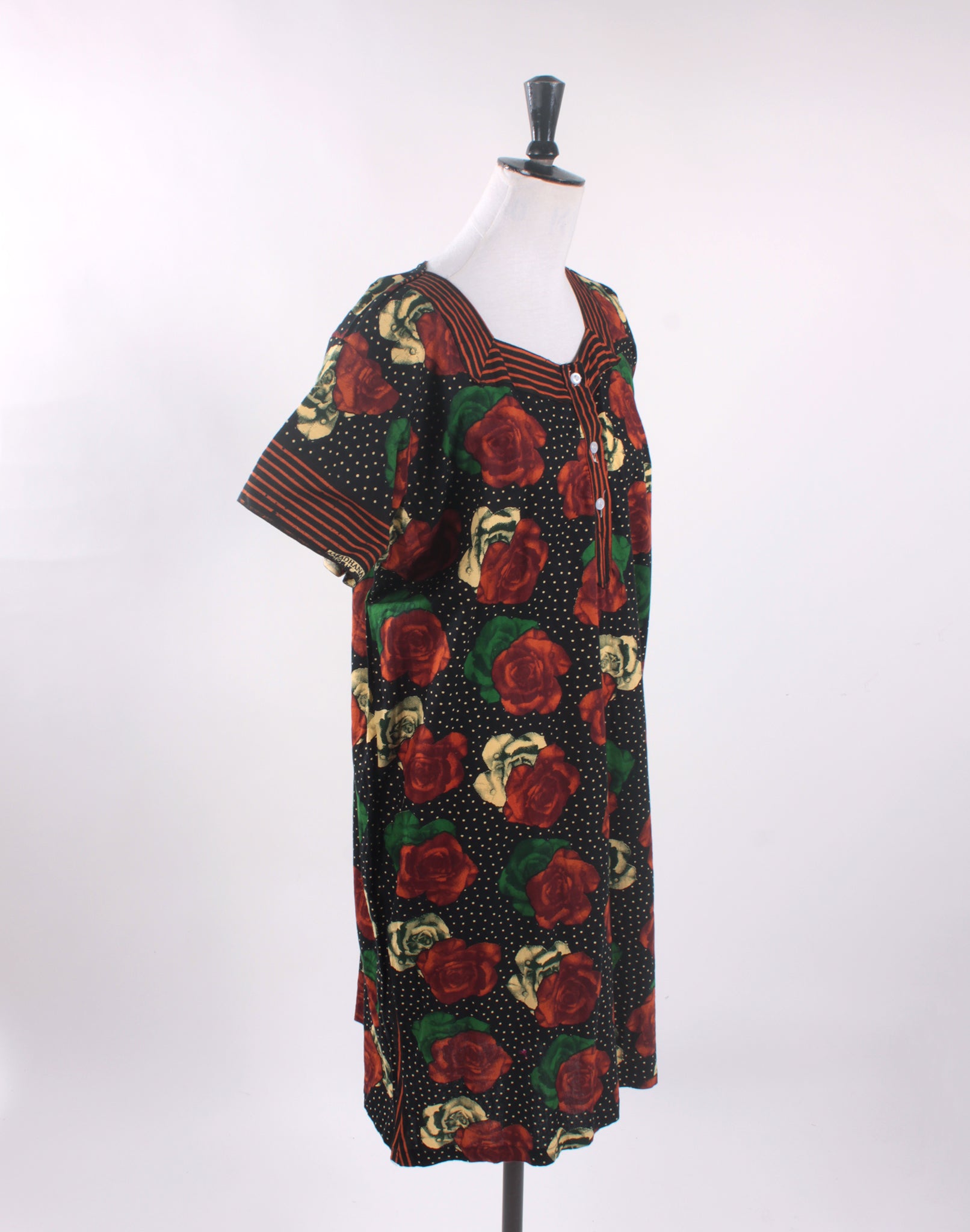 Vintage 90's Black Brown Floral Oversize Tunic Dress