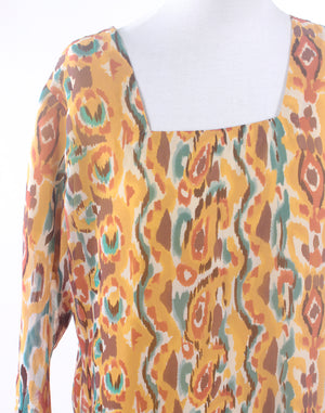 Vintage 80's Yellow Long Sleeve Kaftan Dress