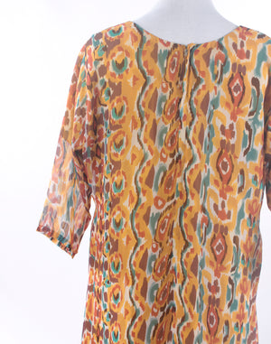 Vintage 80's Yellow Long Sleeve Kaftan Dress