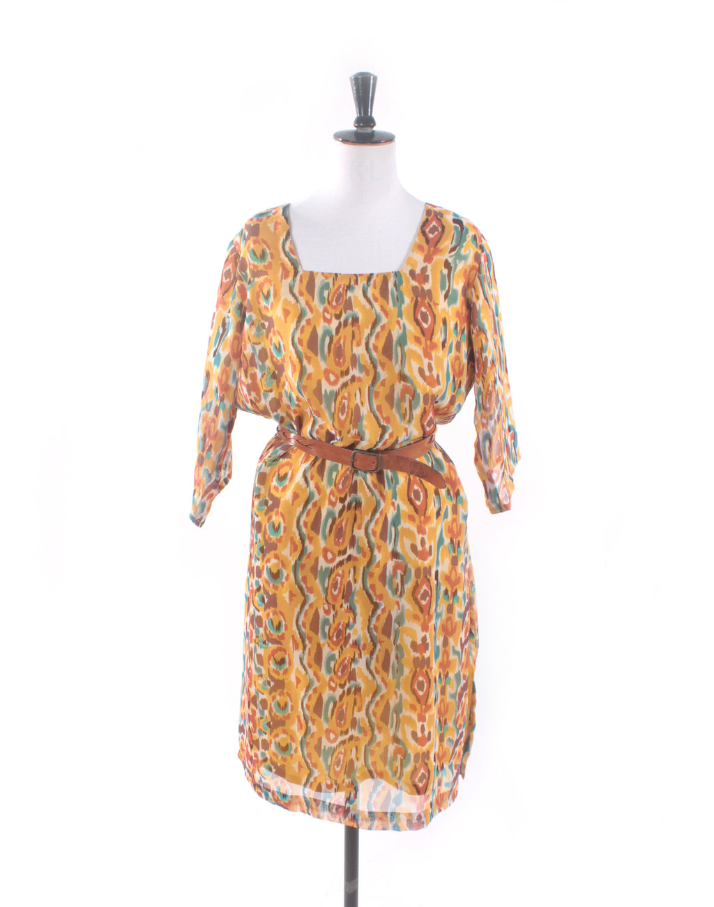 Vintage 80's Yellow Long Sleeve Kaftan Dress