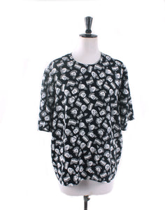 Vintage 80's B&W Abstract Print Slouch Top -  Size 18