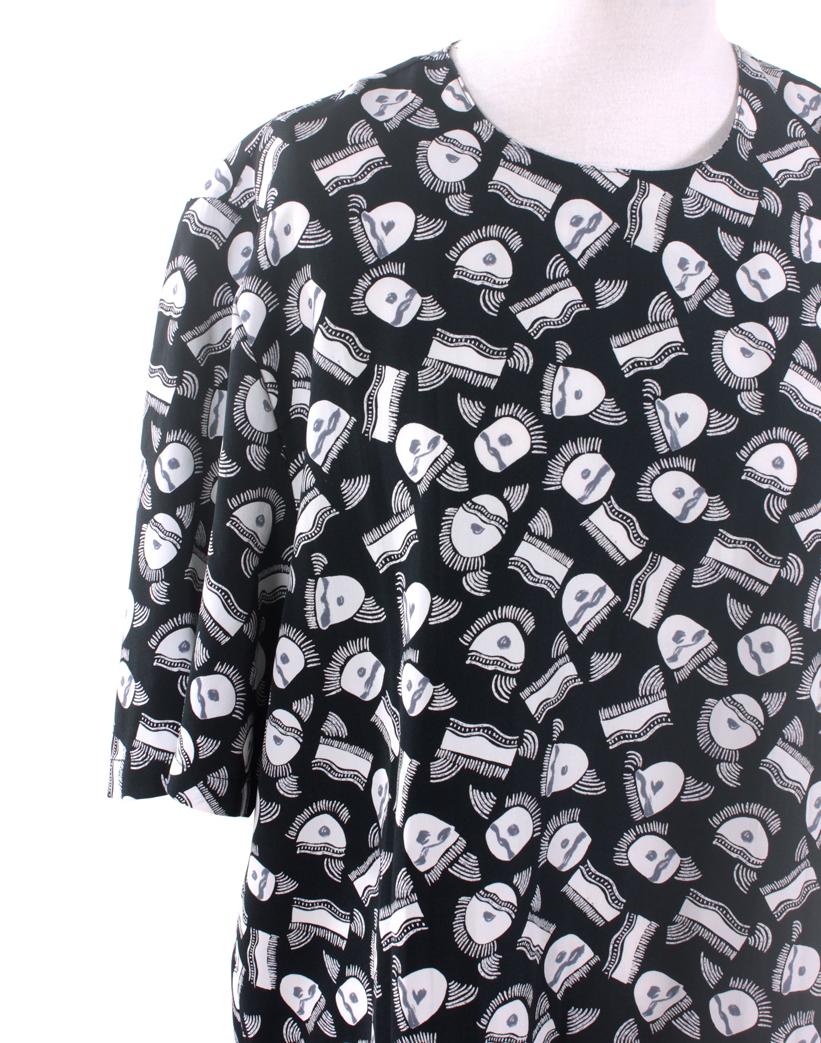 Vintage 80's B&W Abstract Print Slouch Top -  Size 18