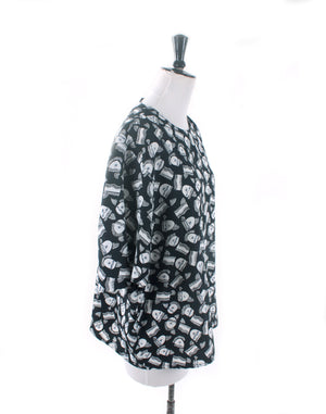 Vintage 80's B&W Abstract Print Slouch Top -  Size 18