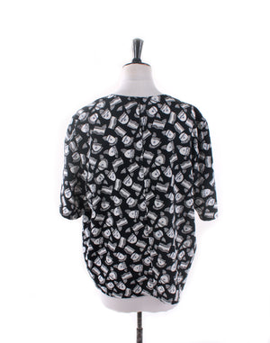 Vintage 80's B&W Abstract Print Slouch Top -  Size 18