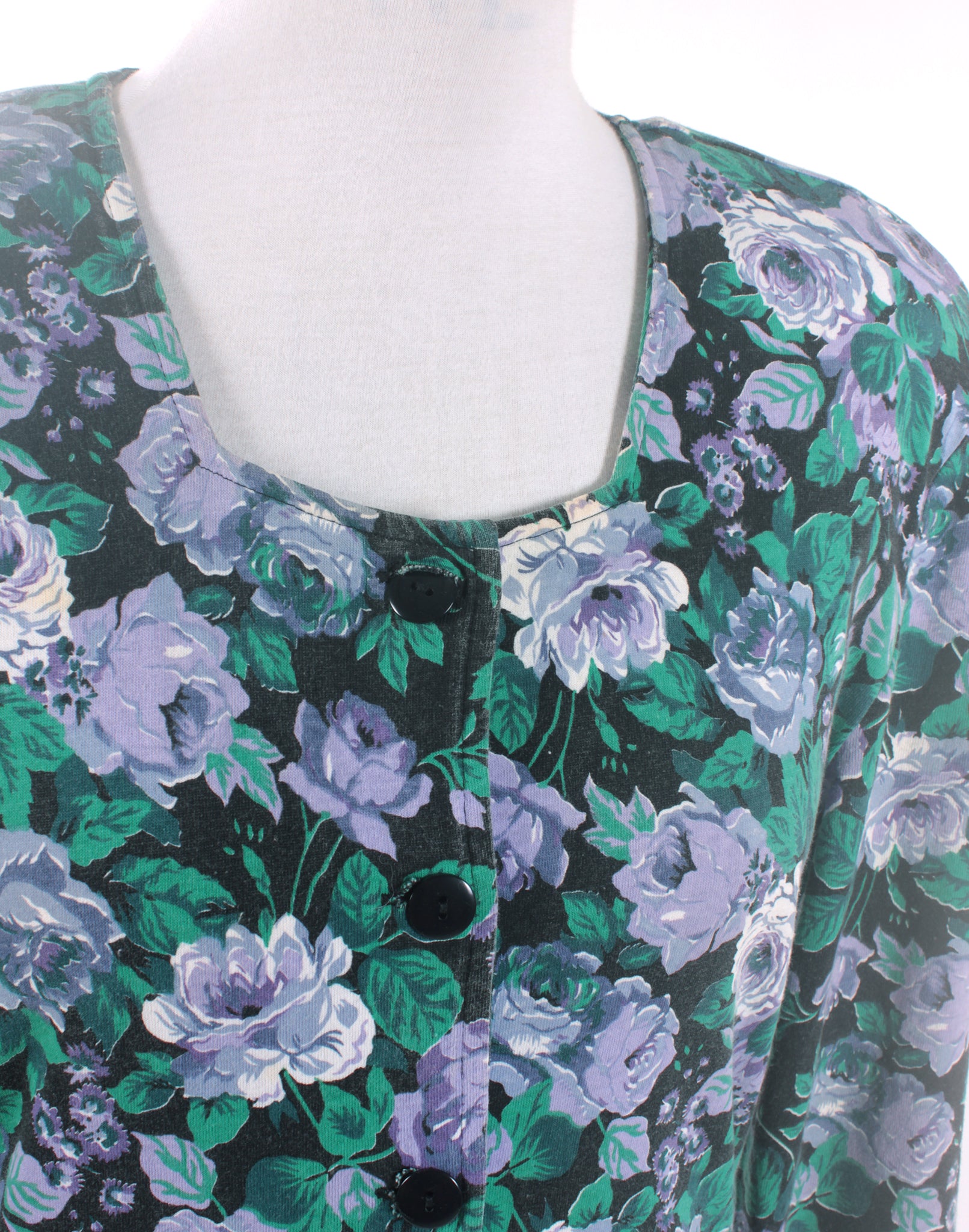 Vintage 80's Supre Jersey Green Floral Dress - Size S